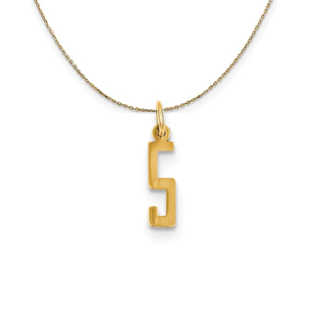 14k Yellow Gold, Alumni Small Elongated Number 5 Necklace - 16 Inch